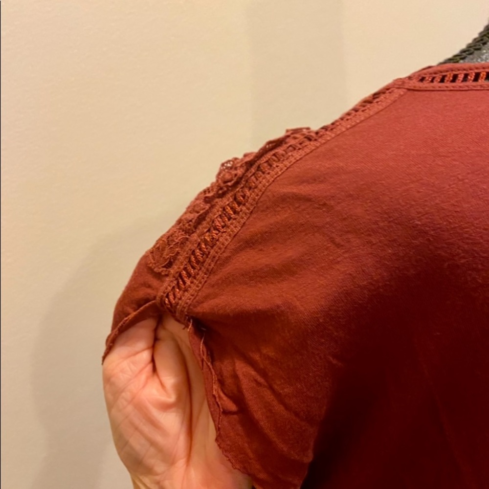 Free People Boho Abagail Tunic Top with Lace Detail in Rust - Picture 7 of 10
